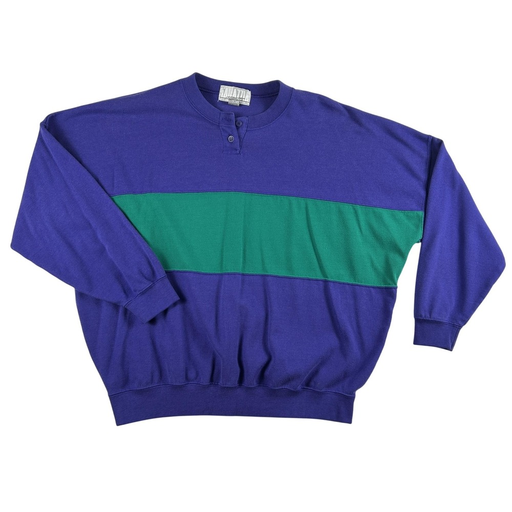 Vintage Marazi Sports Sweater Womens‎ Large Purple Green Colorblock Pullover 90s